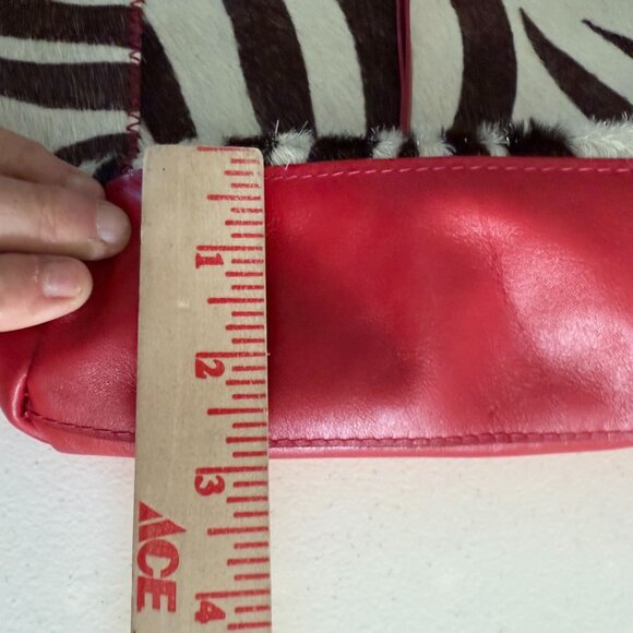 Bloomingdales Zebra Print Leather Tote Bag Whipstitch Detail Black Red Italy - Picture 6 of 6